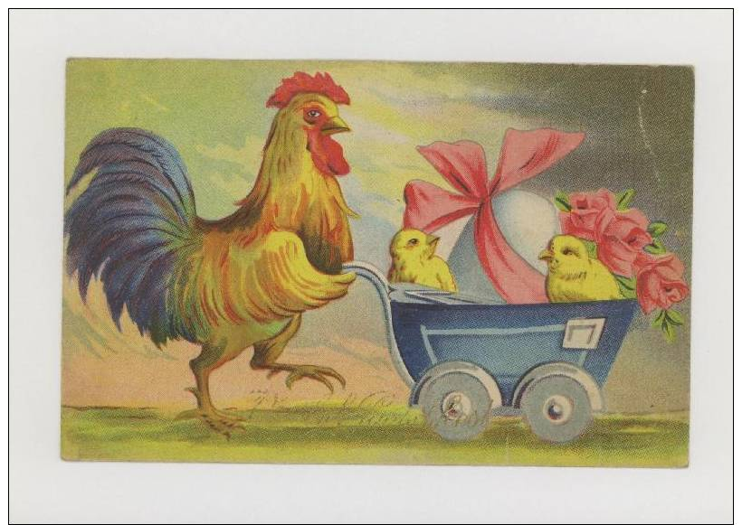 Pâques : Coq, Voiture D'enfant, Poussins, Oeuf *f0268 - Ostern