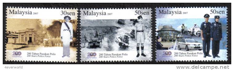 2007 200th Police DiRaja Car Motorcycle Malaysia Stamp MNH - Malasia (1964-...)