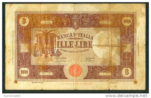 ITALIA , 1000 LIRE 11.11.1944. - 1.000 Lire