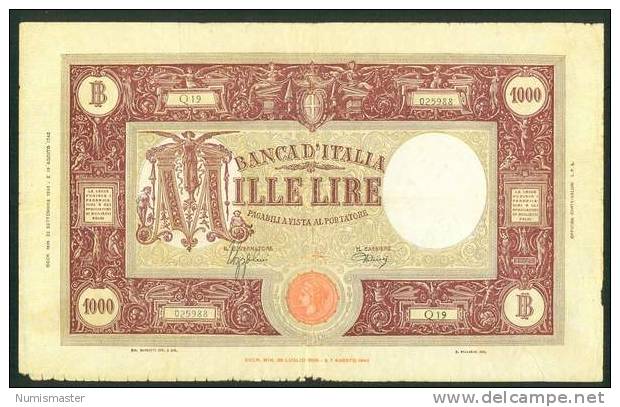 ITALIA , 1000 LIRE 22.9.1943. - 1000 Lire