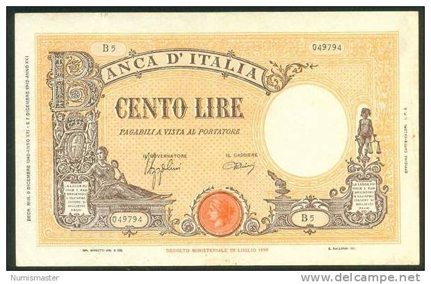 ITALIA , 100 LIRE  9.12.1942. - 100 Liras