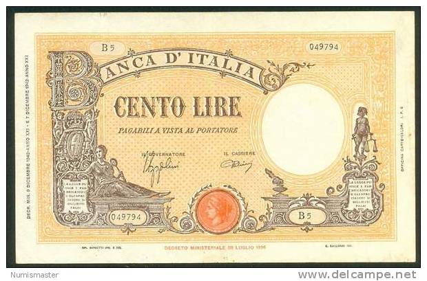 ITALIA , 100 LIRE  9.12.1942. - 100 Lire