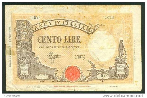ITALIA , 100 LIRE  10.10.1944. - 100 Liras