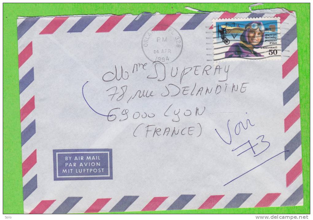 Sur Enveloppe PAR AVION - ETATS UNIS - 1 Timbre - Lettres & Documents