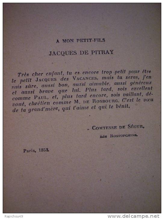 LES VACANCES- Comtesse De Ségur - Librairie HACHETTE - Illustrations De A.PECOUD - 1946 - Bibliotheque Rose