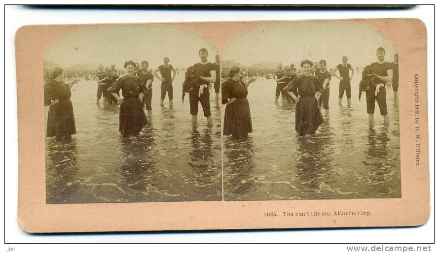 CARTES STEREOSCOPIQUES : ETATS UNIS . NEW JERSEY . BY KILBURN . YOU CAN'T TILT ME ... ATLANTIC CITY . - Stereoscope Cards