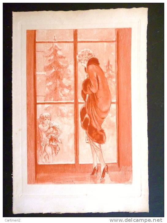 SUPERBE LITHOGRAPHIE ILLUSTRATEUR LOUIS ICART STYLE SANGUINE 21 X 14 CM GRAVURE - Altri & Non Classificati