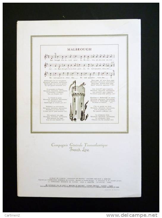 GRAND MENU PAQUEBOT " FRANCE " CHEF CUISINIER GRANGER ILLUSTRATION JEAN A. MERCIER MALBROUGH 1962 FRENCH LINE BATEAU - Menus