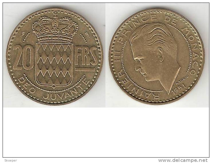 *monaco 20 Francs 1951 Km 131   Xf+  !!!catalog Val 2016 = 6,00$ - 1949-1956 Old Francs