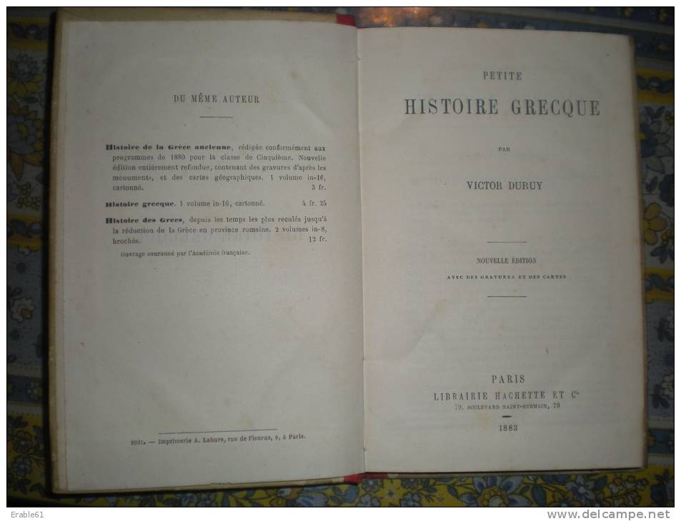 PETITE HISTOIRE GRECQUE 1883 PARIS LIBRAIRIE HACHETTE VICTOR DURUY - 1801-1900