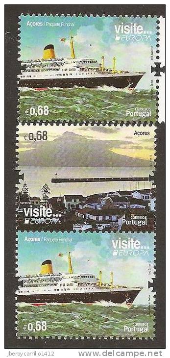 AZORES / AÇORES -  EUROPA 2012 -TEMA ANUAL " VISITE AÇORES".- SERIE 1 V.+  DOS SELLOS De La HOJITA BLOQUE - DENTADO - 2012