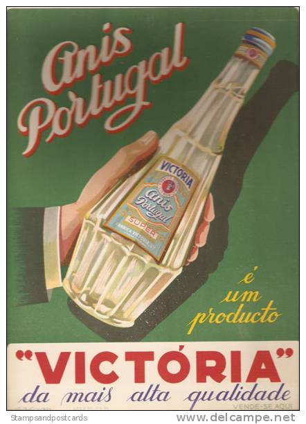 Carton Pub Ancien Anis Portugal 1956 Victoria Pub Card Anise Portugal - Targhe Di Cartone