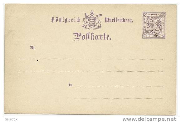 Germany 1889 Wurttemberg - Postal Stationery Card - Otros & Sin Clasificación