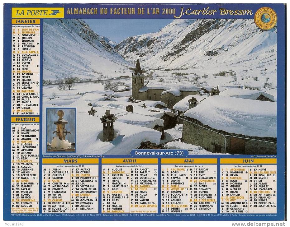 Almanach Des PTT Tarn Double Calendrier Cartier Bresson 2000 Bonneval Sur Arc - Haute Tarentaise - Big : 1991-00