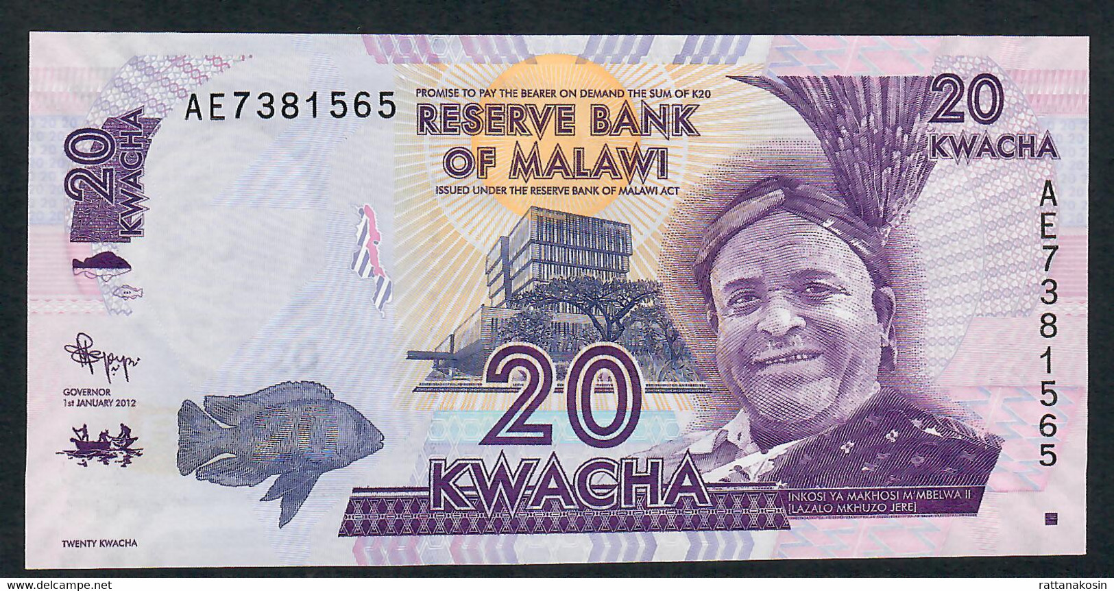 MALAWI  P57a 2O KWACHA 1.1.2012   #AE      UNC. - Malawi