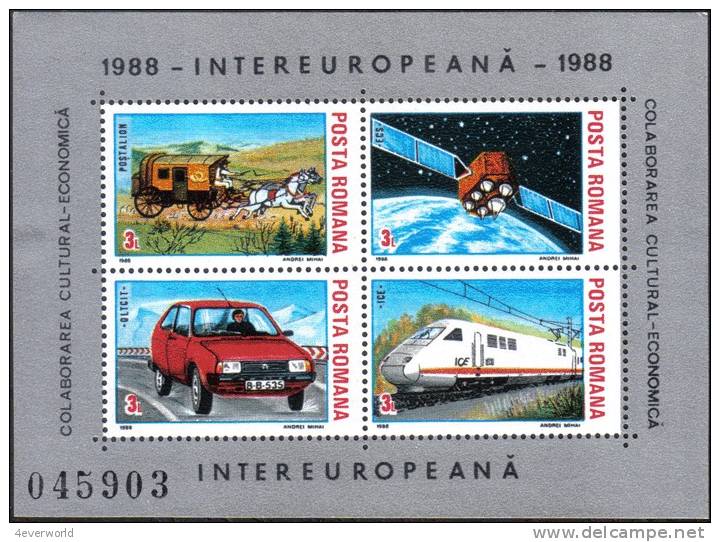 1988 Car Satellite Train Railway Horse Romania Stamp MNH - Collections