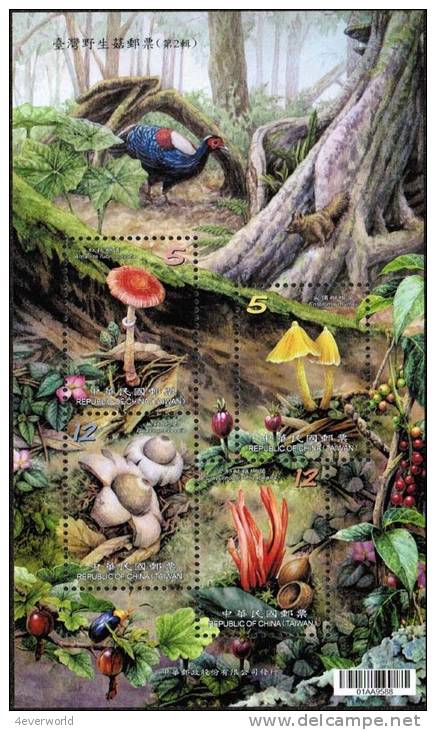 Wild Mushroom Fungus Fungi Chicken Bird Flower Flora Plant MS Taiwan Stamp MNH - Collections, Lots & Séries