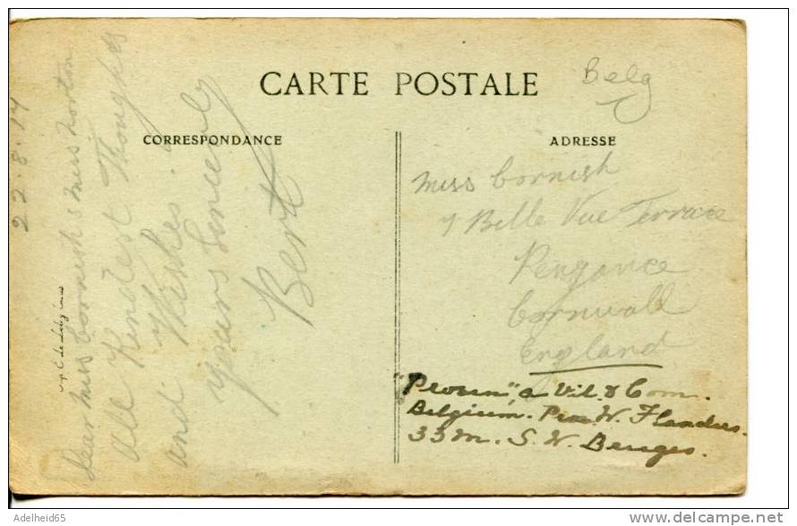 Proven Binnenste Kerk Uitg. Sansen-Vanneste Poperinge 1917 British Soldier's Mail Flanders To Penzance - Poperinge