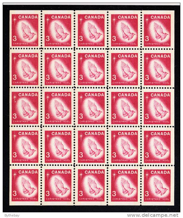 Canada MNH Scott #451q Miniature Pane Of 25 3c Praying Hands, Tagged W2B - Christmas - Feuilles Complètes Et Multiples