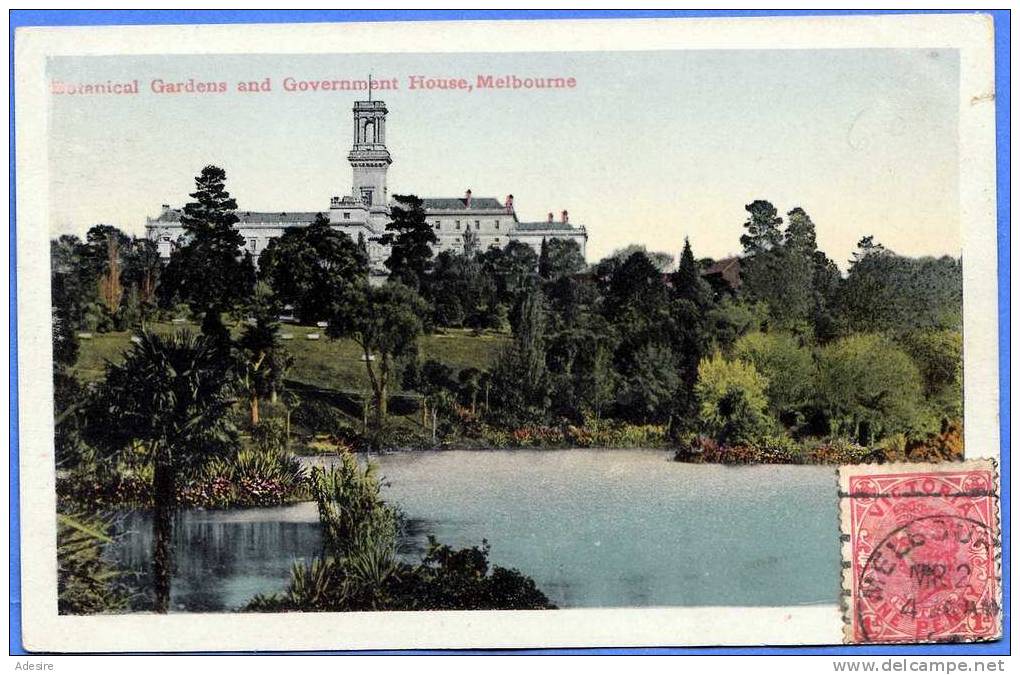 Australien MELBOURNE, Botanischer Garten Und Goverment House, Karte Vor 1945, Mit Marke, Gute Erhaltung - Melbourne