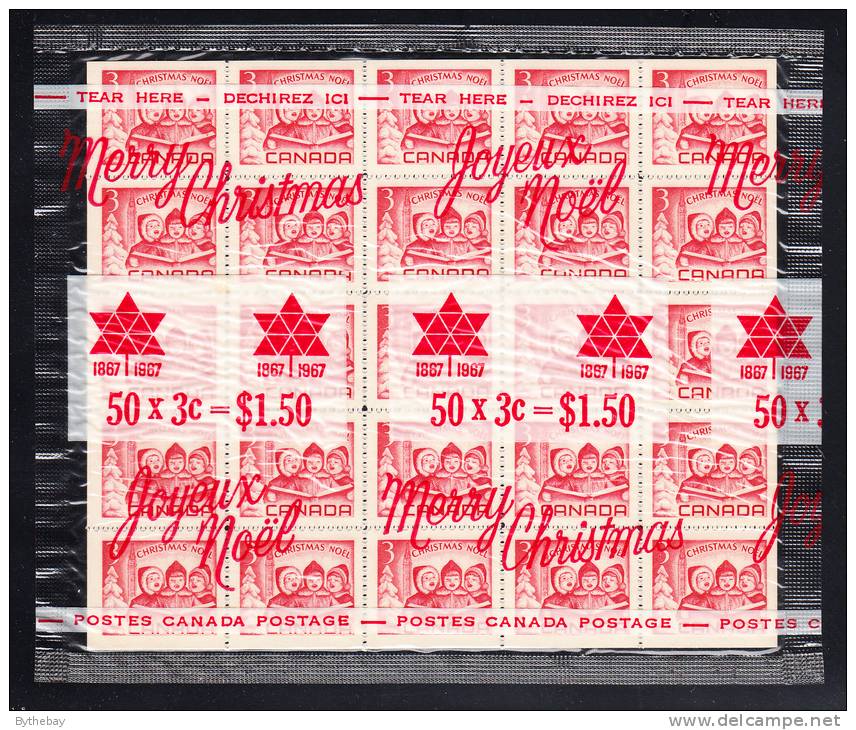 Canada MNH Scott #476a Cello Paq With 2 Miniature Panes Of 25 3c Children Carolling - Christmas - Feuilles Complètes Et Multiples