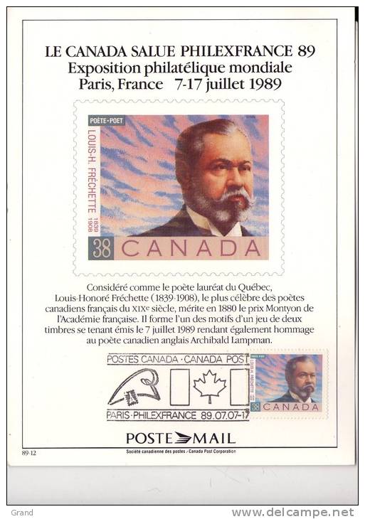 Philexfrance 1989-Canada-L H Frechette-feuillet Couvenir - Esposizioni Filateliche