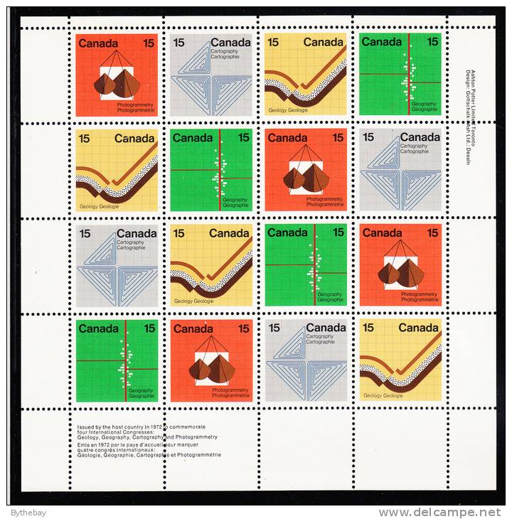 Canada MNH Scott #585a Miniature Pane Of 16 UR 15c Geology, Georgraphy, Photogrammetry, Cartography - Earth Sciences - Feuilles Complètes Et Multiples