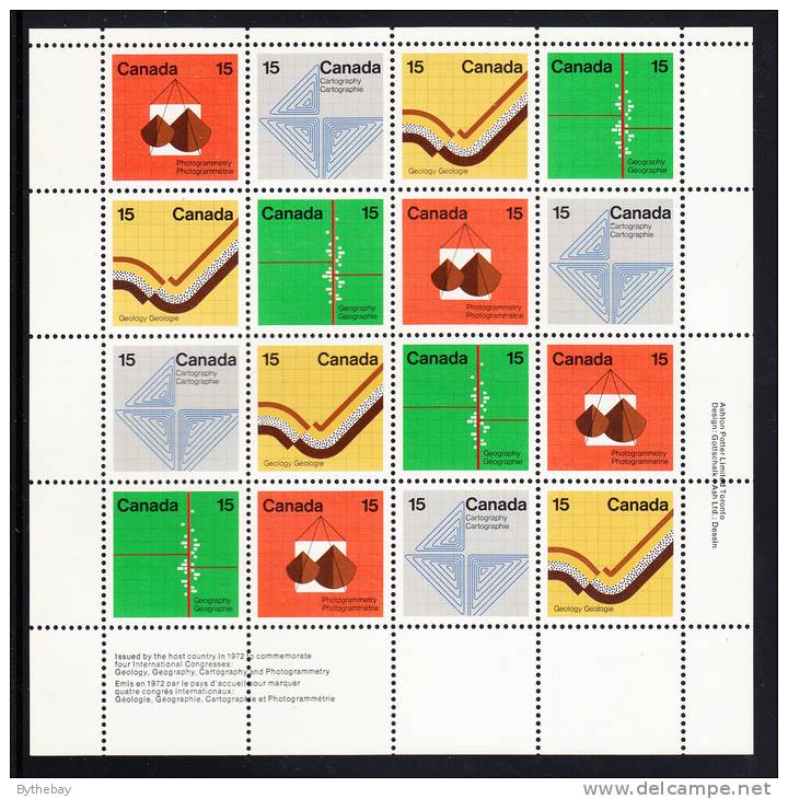 Canada MNH Scott #585a Miniature Pane Of 16 LR 15c Geology, Georgraphy, Photogrammetry, Cartography - Earth Sciences - Full Sheets & Multiples