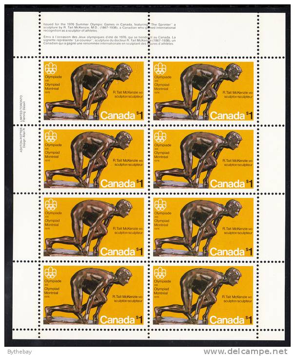 Canada MNH Scott #656 Miniature Pane Of 8 UL Inscription $1 'The Sprinter' - Olympic Sculptures - Fogli Completi