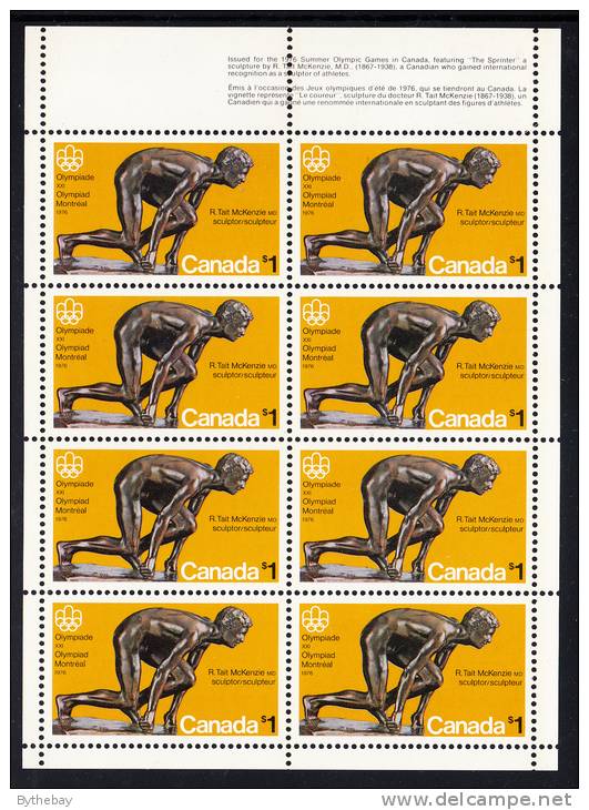 Canada MNH Scott #656 Miniature Pane Of 8 Field Stock $1 ´The Sprinter´ - Olympic Sculptures - Full Sheets & Multiples