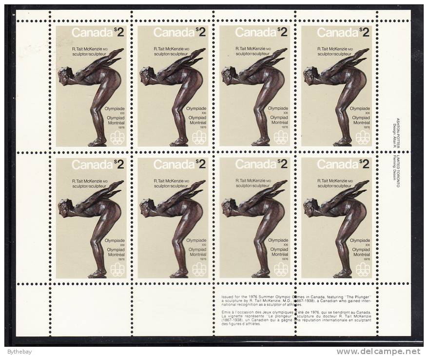 Canada MNH Scott #657 Miniature Pane Of 8 LR Inscription $2 ´The Plunger´ - Olympic Sculptures - Full Sheets & Multiples