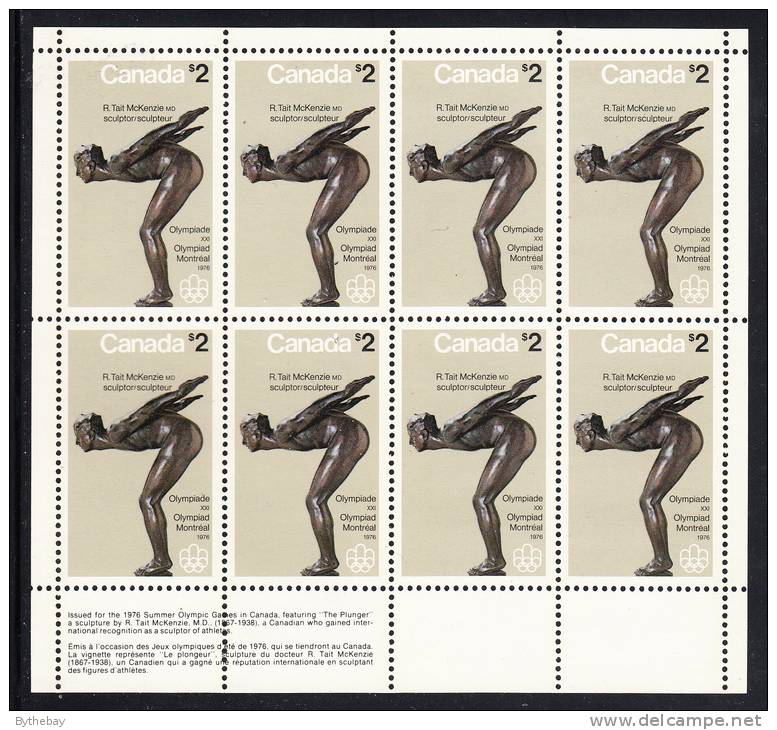 Canada MNH Scott #657 Miniature Pane Of 8 Field Stock $2 ´The Plunger´ - Olympic Sculptures - Full Sheets & Multiples