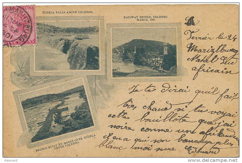 Entier Postal Natal 1902 Used Boer War Bridge Tugela , Railway Bridge Colenso 1900 Etc - Afrique Du Sud