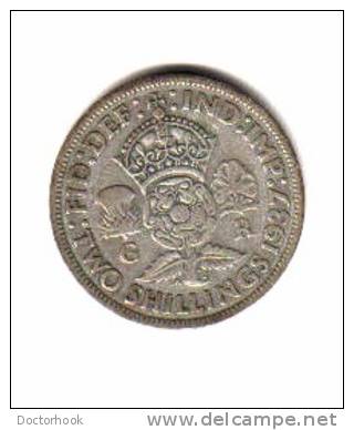 GREAT BRITAIN    2  SHILLINGS  SILVER  1937  (KM # 855) - J. 1 Florin / 2 Shillings