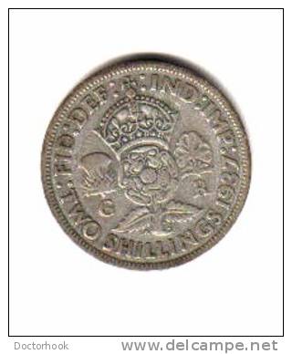 GREAT BRITAIN    2  SHILLINGS  SILVER  1937  (KM # 855) - J. 1 Florin / 2 Schillings