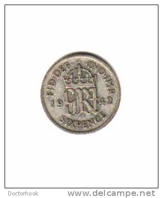 GREAT BRITAIN    6  PENCE  SILVER  1942  (KM # 852) - H. 6 Pence
