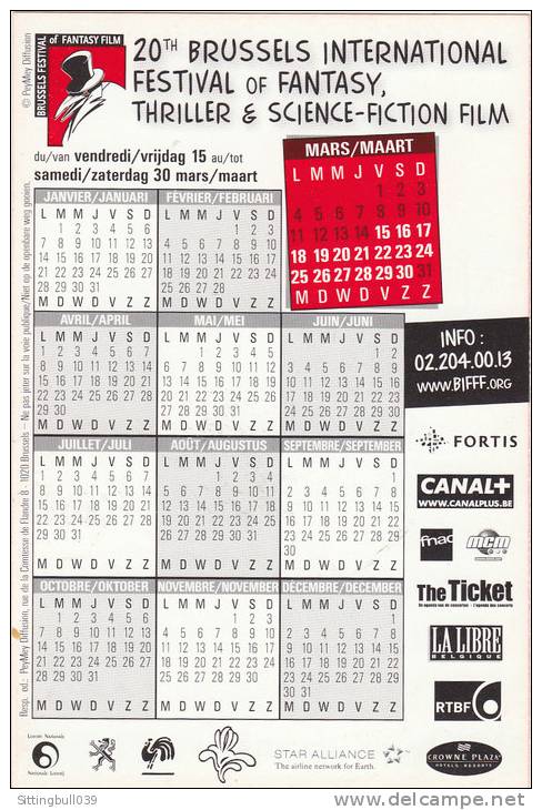 JACOBS & Ed. Blake Et Mortimer.Mini-calendrier Pour Le 20e Festival Intern Du Film Fantastique Et De S-F. Bruxelles 2002 - Agendas & Calendarios