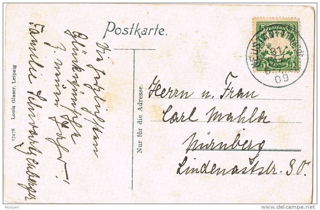 2824. Postal NEUSTADT (Alemania Bayern) Bavaria  1909. Partie Am Ludwigsplatz - Covers & Documents