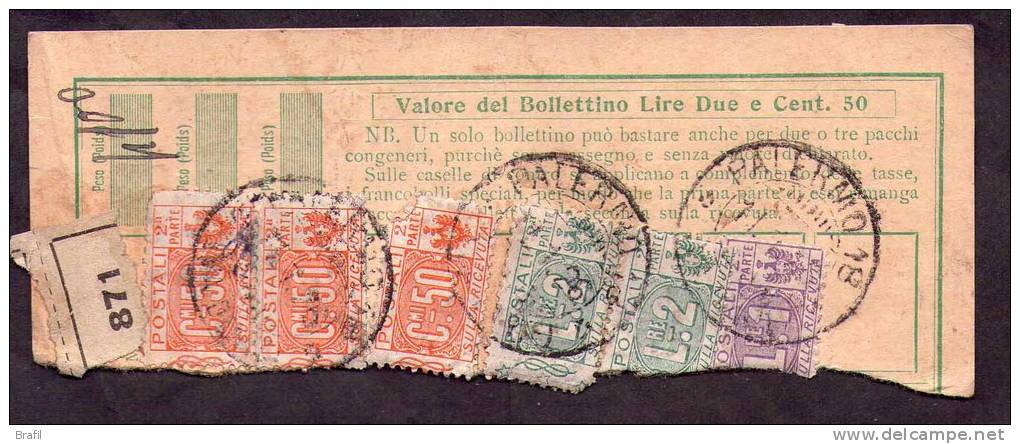 1926 Italia, Ricevuta Pacchi Con Valori Nodo Savoia - Colis-postaux