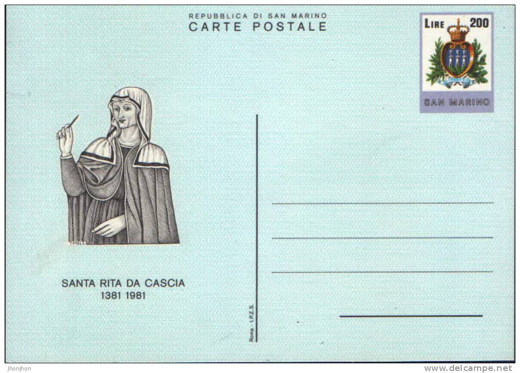 San Marino-Postal Stationery Postcard 1981-Santa Rita Da Cascia-unused - Interi Postali