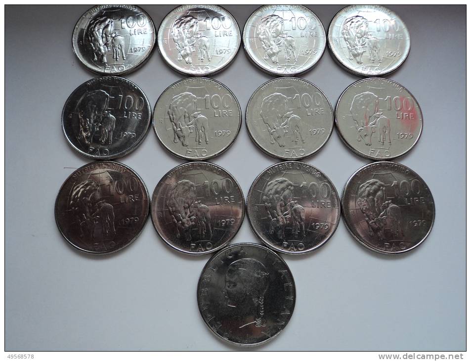 100  LIRE  COMMEM.VE  DELLA  F.A.O. "NUTRIRE IL MONDO" - LOTTO  13  MONETE 100 LIRE 1979 - - Conmemorativas