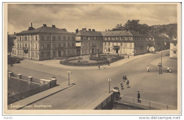 Zweibrücken Zweibruecken Germany, Goetheplatz Street Scene, C1940s Vintage Postcard Postally Used 1942 - Zweibruecken