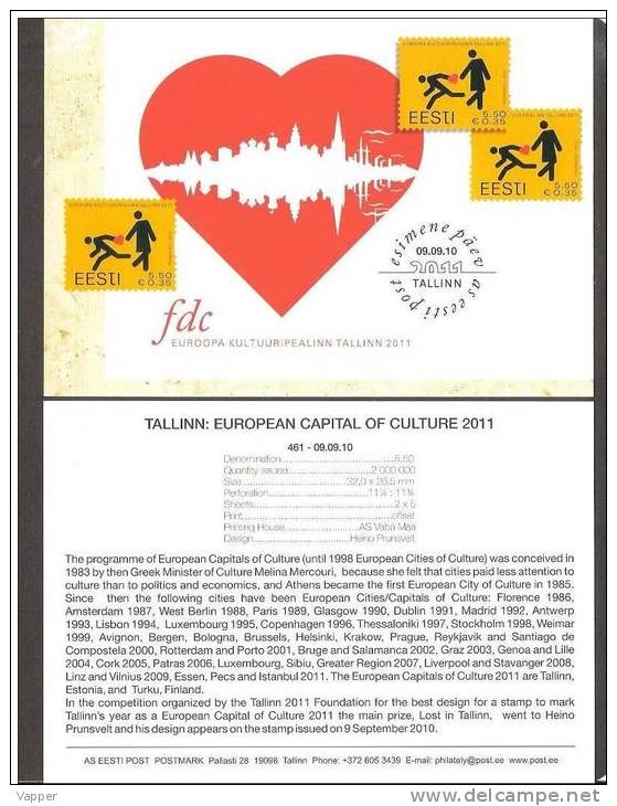 Tallinn - European Capital Of Culture 2011 Estonia 2010 Stamp Presentation Card (english) Mi 672 - 2011