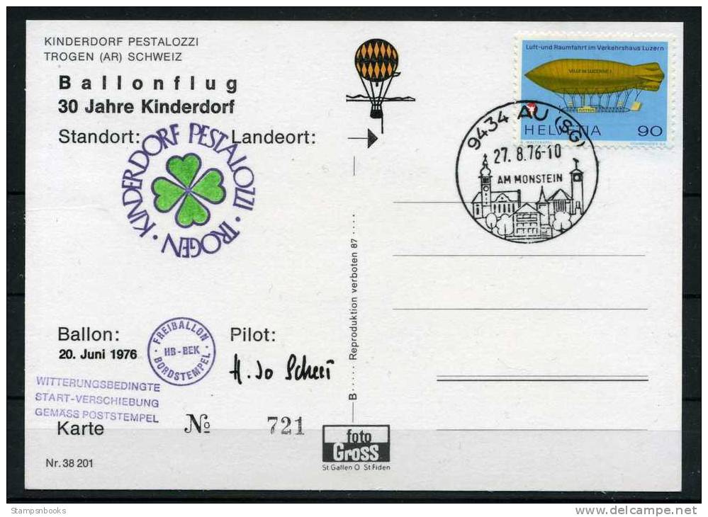 1976 Switzerland Germany Trogen - Au Kinderdorf Ballon Postcard BP50 - Covers & Documents