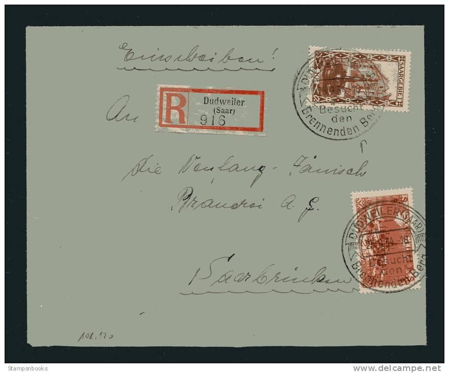 1934 Saar Saargebiet Dudweiler Registered Einschreiban Besucht Den Brennenden Berge Cover - Other & Unclassified