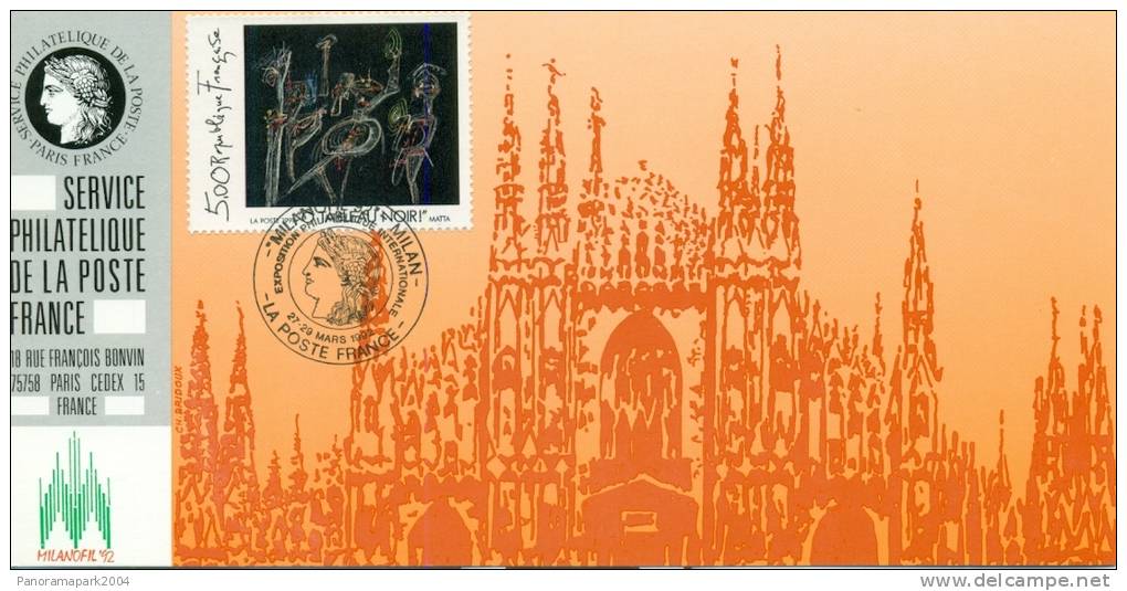 086 Carte Officielle Exposition Internationale Exhibition Milanofil 1992 France FDC Tableau Art Tableau Au Noir Matta - Briefmarkenausstellungen