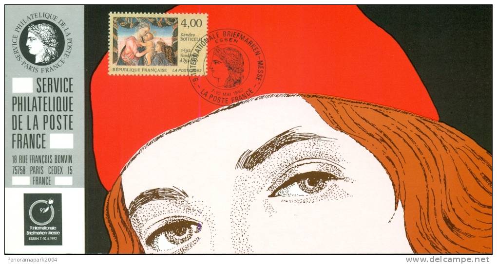 089 Carte Officielle Exposition Internationale Exhibition Essen 1992 France FDC Art Tableau Sandro Botticelli - Expositions Philatéliques