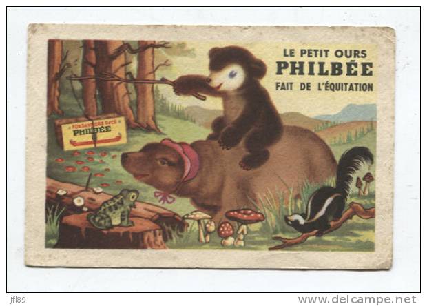 35930 - Carton Publicitaire   Philbée " Avec  Ours Faisant De L' équitation Et  Grenouille  Ecureuil Et Champignons - Advertising