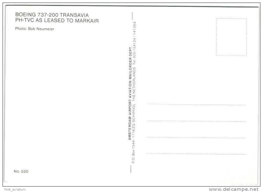Thème - Transport - Avion -  Edition Amsterdam Airport Aviation Mailorder Dept N° 20 - Boeing 737-200 Transavia - 1946-....: Moderne