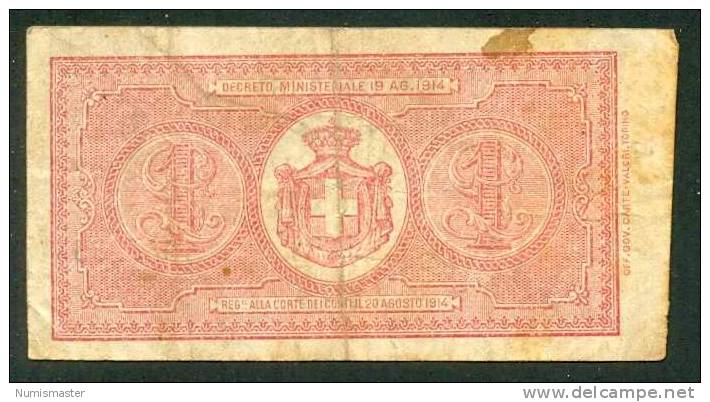 ITALIA , 1 LIRA 2.9.1914. DEL´ARA - RIGHETI - Italia – 1 Lira